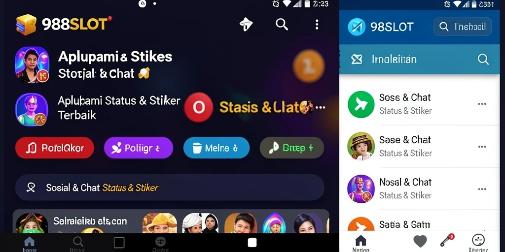 Tampilan antarmuka aplikasi 988SLOT dengan berbagai stiker lucu.