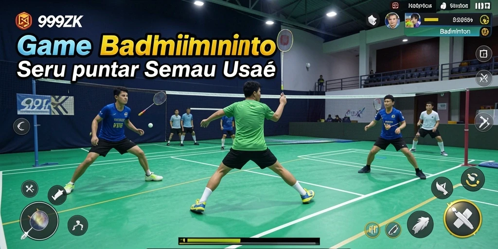 Tampilan antarmuka <strong>999ZK</strong> yang menarik dan intuitif untuk bermain badminton.