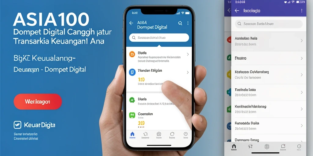 Tampilan antarmuka aplikasi ASIA100 Dompet Digital yang menarik dan fungsional.