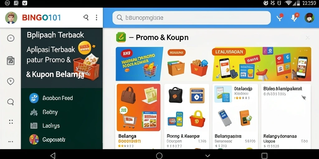 Tampilan antarmuka aplikasi BINGO101 untuk promo dan kupon belanja.