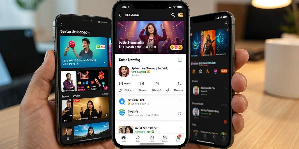 Tampilan antarmuka BOSJOKO saat live streaming dengan fitur interaksi.