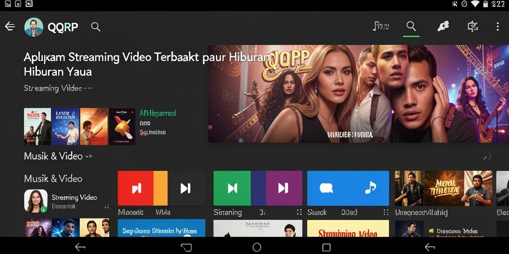 Tampilan antarmuka QQRP saat streaming video dengan berbagai pilihan konten.